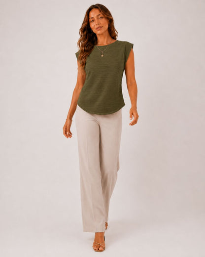 Margot Ins Pleated Round Neck Sleeveless Top