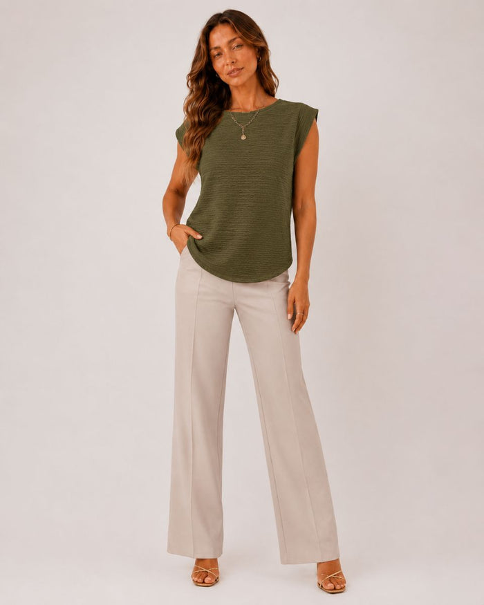 Margot Ins Pleated Round Neck Sleeveless Top