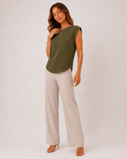 Margot Ins Pleated Round Neck Sleeveless Top