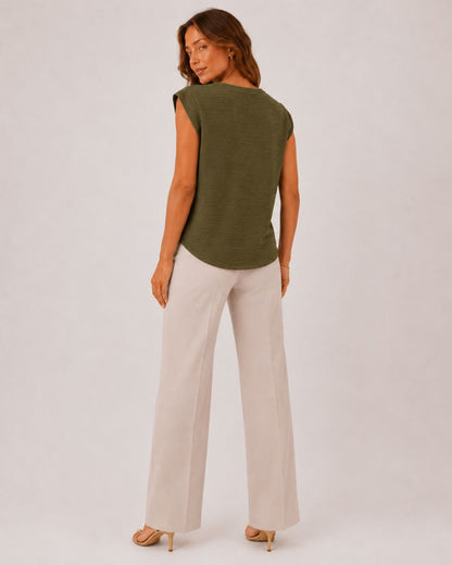 Margot Ins Pleated Round Neck Sleeveless Top