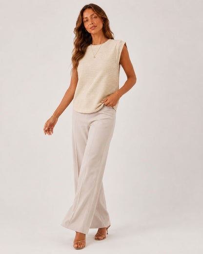 Margot Ins Pleated Round Neck Sleeveless Top