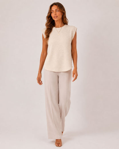 Margot Ins Pleated Round Neck Sleeveless Top