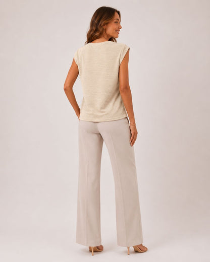 Margot Ins Pleated Round Neck Sleeveless Top
