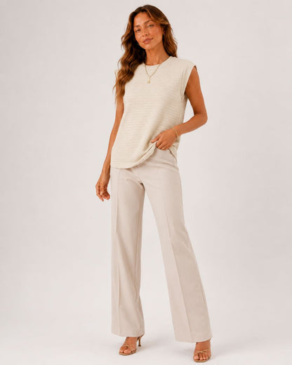 Margot Ins Pleated Round Neck Sleeveless Top