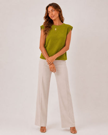 Margot Ins Pleated Round Neck Sleeveless Top