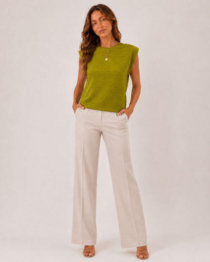 Margot Ins Pleated Round Neck Sleeveless Top