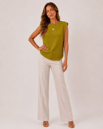 Margot Ins Pleated Round Neck Sleeveless Top