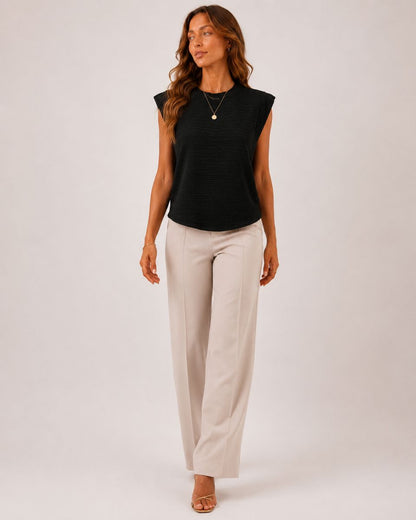 Margot Ins Pleated Round Neck Sleeveless Top
