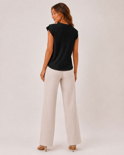 Margot Ins Pleated Round Neck Sleeveless Top