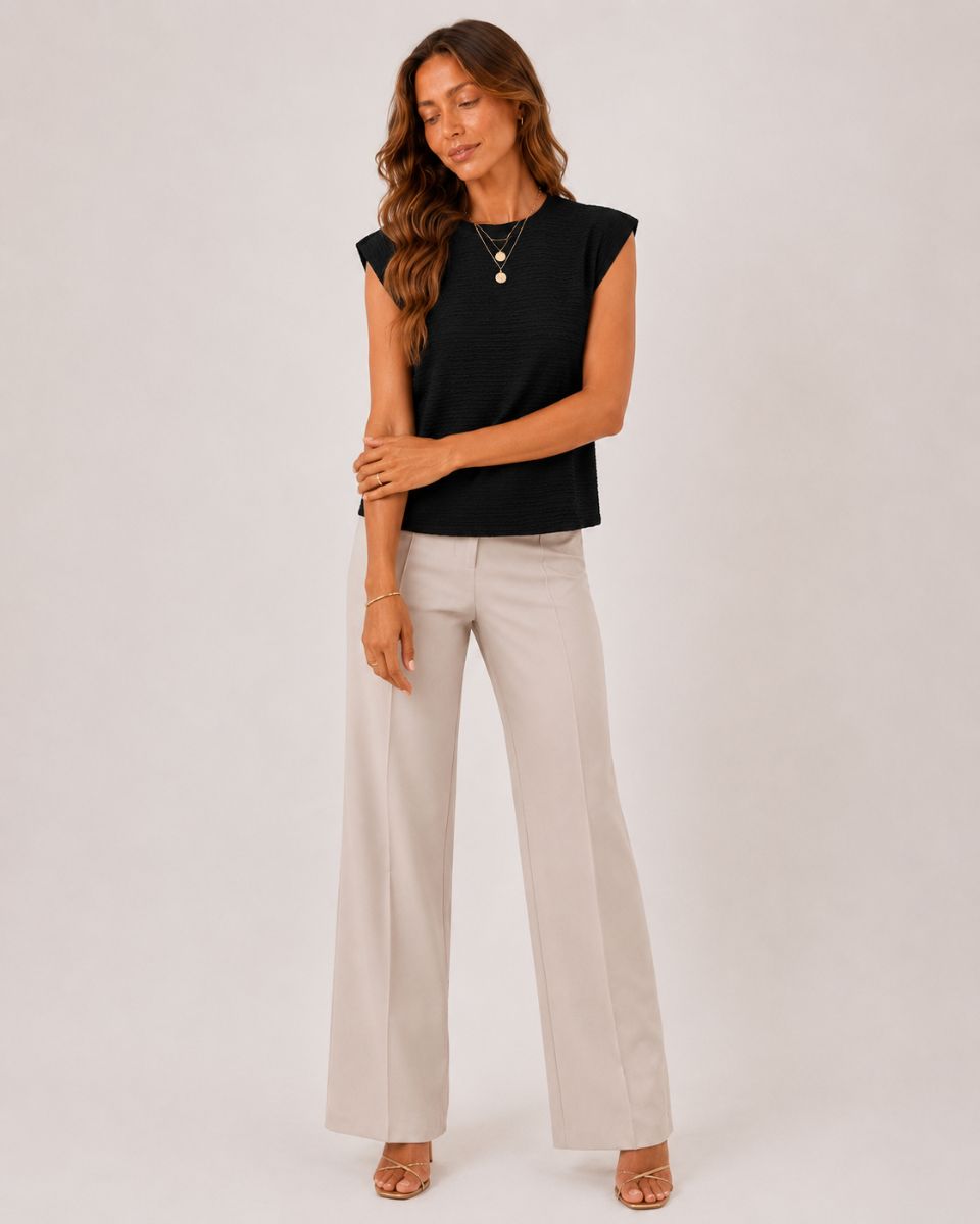Margot Ins Pleated Round Neck Sleeveless Top