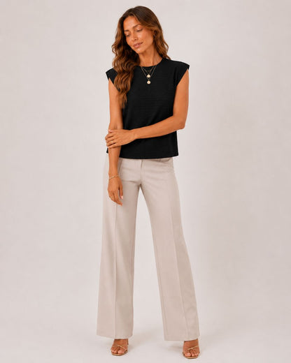 Margot Ins Pleated Round Neck Sleeveless Top