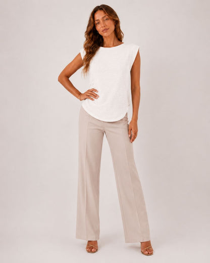 Margot Ins Pleated Round Neck Sleeveless Top