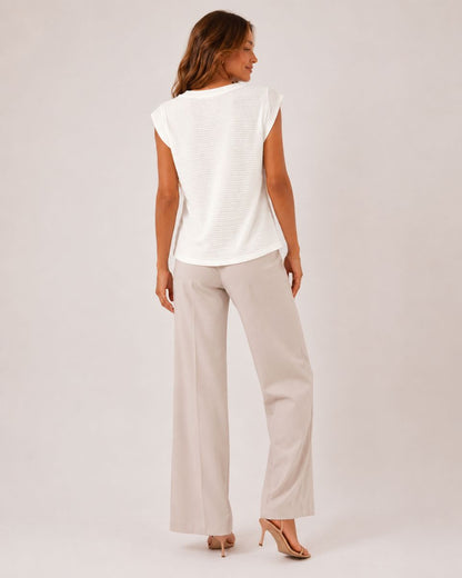 Margot Ins Pleated Round Neck Sleeveless Top