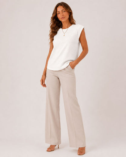 Margot Ins Pleated Round Neck Sleeveless Top