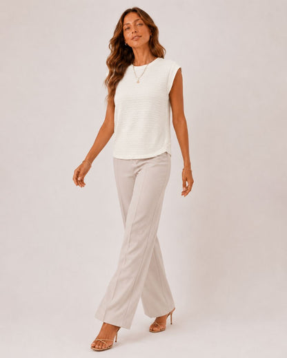 Margot Ins Pleated Round Neck Sleeveless Top