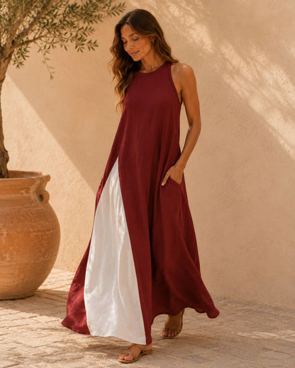 Mila Color Block Halter Maxi Dress