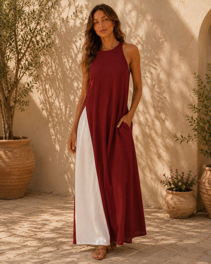Mila Color Block Halter Maxi Dress