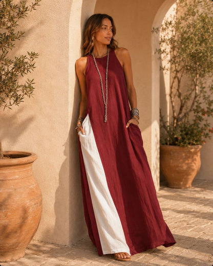 Mila Color Block Halter Maxi Dress