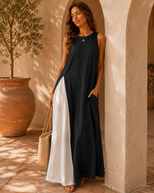 Mila Color Block Halter Maxi Dress