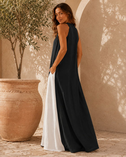 Mila Color Block Halter Maxi Dress