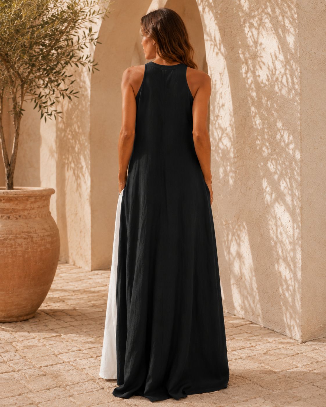 Mila Color Block Halter Maxi Dress