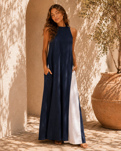 Mila Color Block Halter Maxi Dress