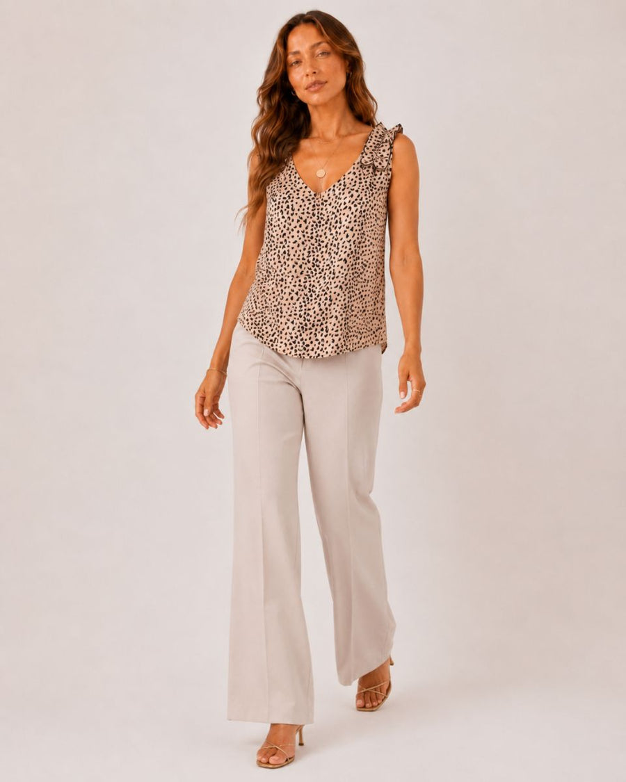 Noelle Sleeveless Leopard Print Vest Top — Khaki
