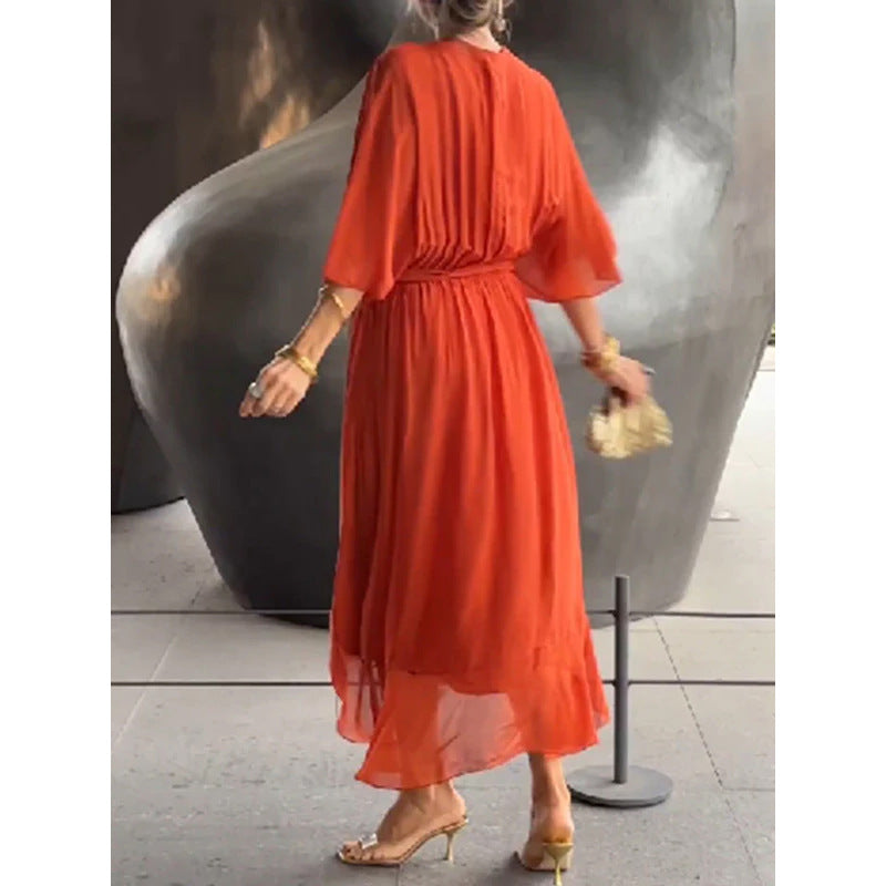 Natasha® | Midi Dress With V-Neckline And Loose Sleeves