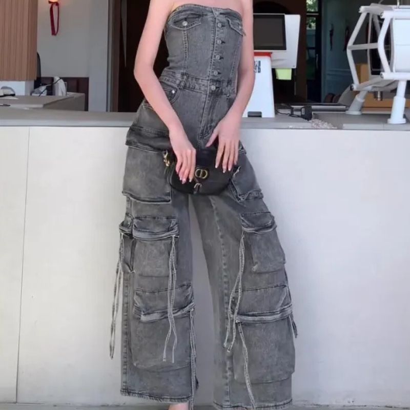 Tatiana | Tube Top Single-breasted Overall Jumpsuit