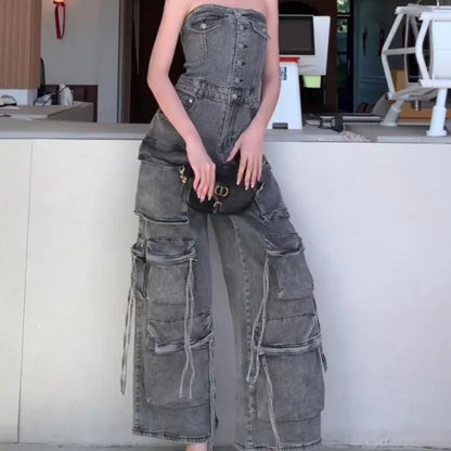 Tatiana | Tube Top Single-breasted Overall Jumpsuit