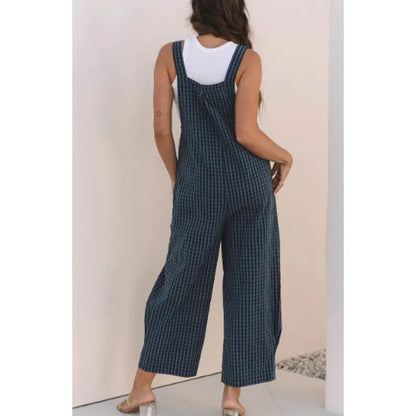 Genevieve | Blue Plaid Print Buttoned Pocketed High Waist Overall
