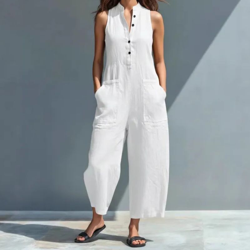 Clarissa | Casual V-Neck Buttons Trousers Women's Overall Pants
