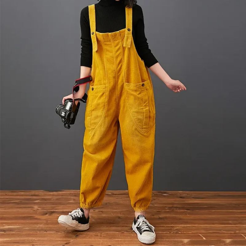 Alessandra | Corduroy Large Pocket Age Reduction Plus Size Overalls