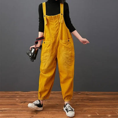 Alessandra | Corduroy Large Pocket Age Reduction Plus Size Overalls