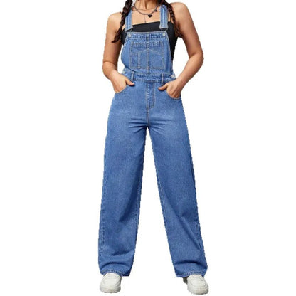 Elodie | Washed Blue Denim Overalls Casual And Loose-Fitting