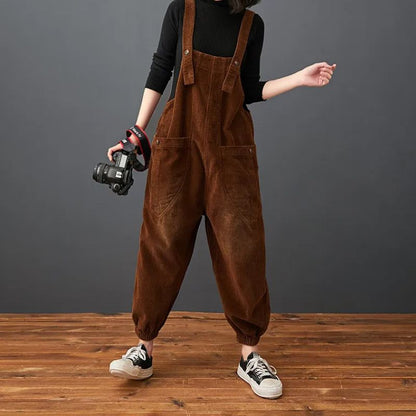 Alessandra | Corduroy Large Pocket Age Reduction Plus Size Overalls