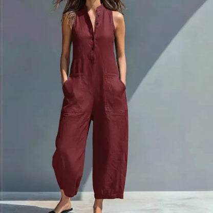 Clarissa | Casual V-Neck Buttons Trousers Women's Overall Pants