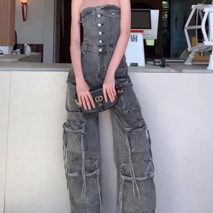 Tatiana | Tube Top Single-breasted Overall Jumpsuit