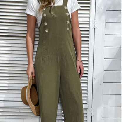 Isadora | Jungle Green Buttoned Straight Leg Overall