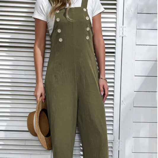 Isadora | Jungle Green Buttoned Straight Leg Overall
