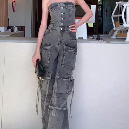 Tatiana | Tube Top Single-breasted Overall Jumpsuit