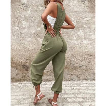 Victoria | Cotton And Linen Back Strap Buckle Workwear Jumpsuit