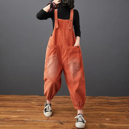 Alessandra | Corduroy Large Pocket Age Reduction Plus Size Overalls