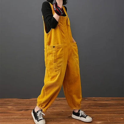 Alessandra | Corduroy Large Pocket Age Reduction Plus Size Overalls