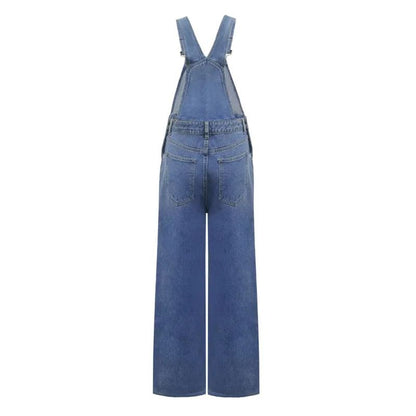 Elodie | Washed Blue Denim Overalls Casual And Loose-Fitting