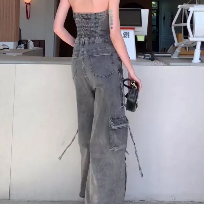 Tatiana | Tube Top Single-breasted Overall Jumpsuit