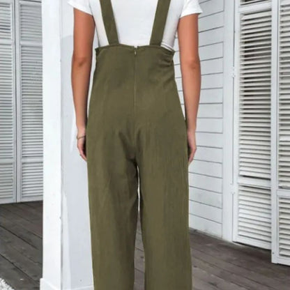 Isadora | Jungle Green Buttoned Straight Leg Overall