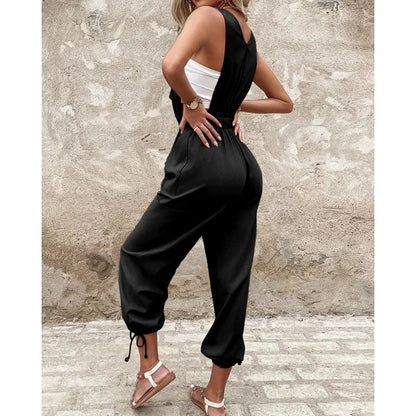 Victoria | Cotton And Linen Back Strap Buckle Workwear Jumpsuit