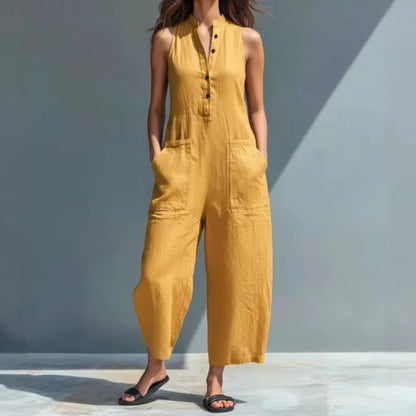 Clarissa | Casual V-Neck Buttons Trousers Women's Overall Pants