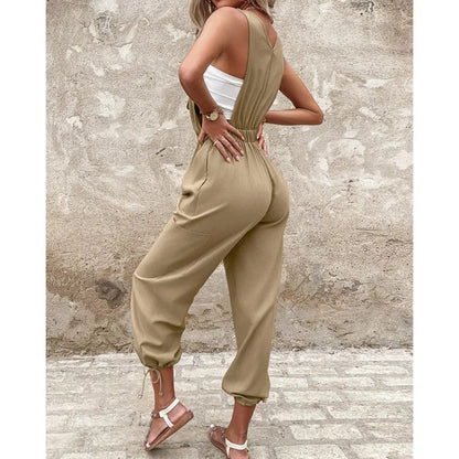 Victoria | Cotton And Linen Back Strap Buckle Workwear Jumpsuit
